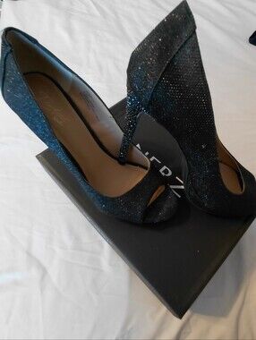 Thalia Sodi Black Glitter Platform Heels
